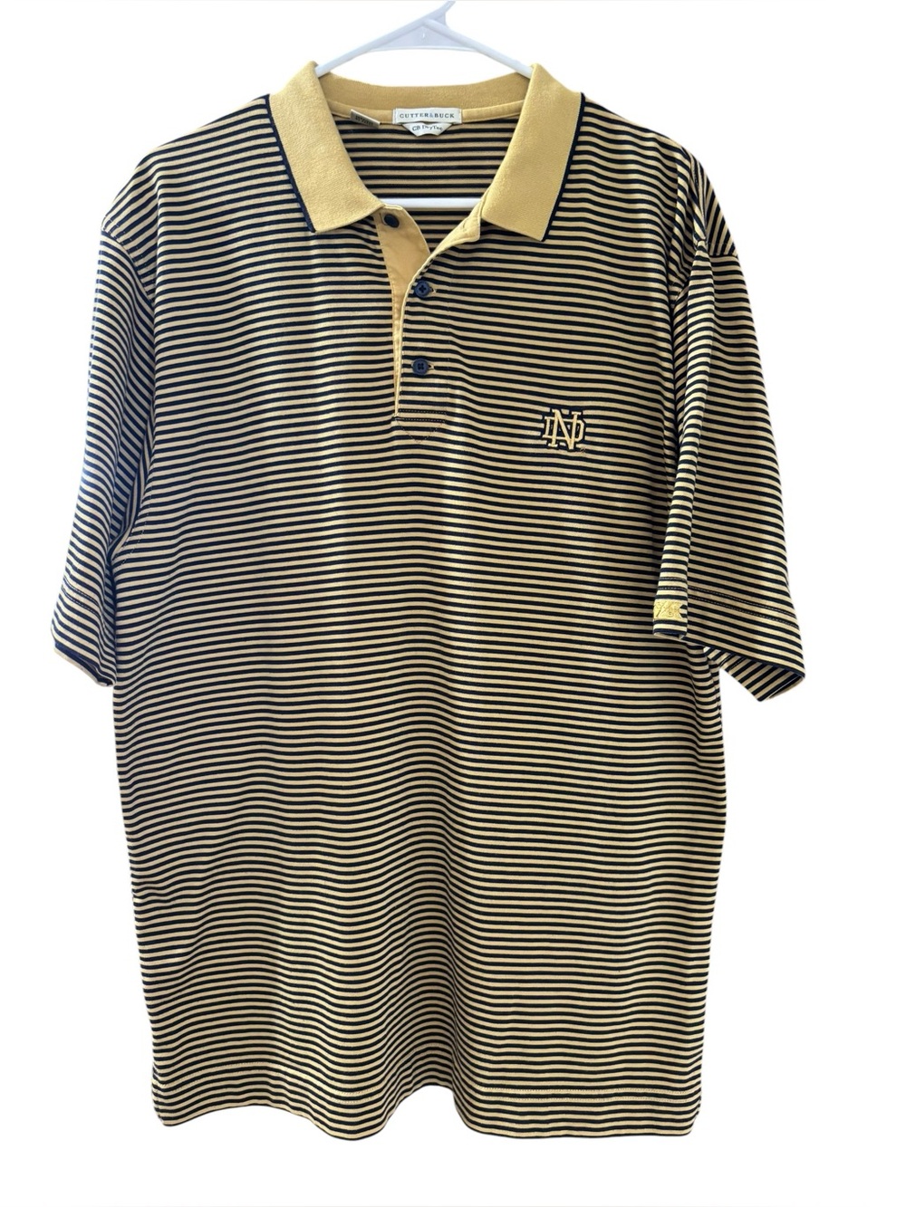 Cutter & Buck Men's DryTec Black Yellow Striped Polo Notre Dame Logo Size M